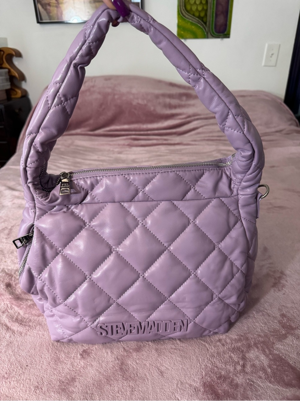 Steve Madden Quilted Lavender Shoulder Bag - Picture 7 of 10